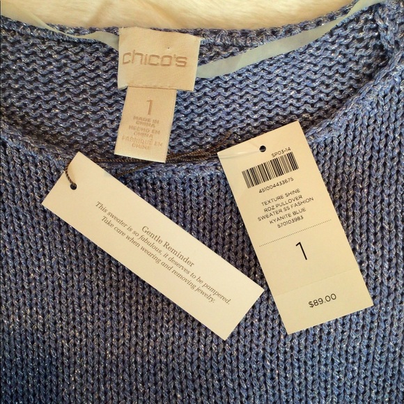 NWT Chico's Textured Shine Roz pullover sweater in Kyanite Blue size 1 ( 8-10) M - Picture 3 of 6